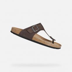 Sandały Geox Ghita. Brązowe sandały Geox, z materiału, bez zapięcia. Za 299.00 zł.