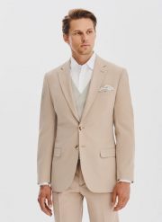 PAKO LORENTE – Beżowa marynarka męska. Brązowe garnitury Pako Lorente, m, bez wzorów, z elastanu. Za 999.99 zł.