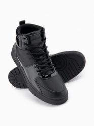 Wysokie buty męskie sneakersy z połyskującymi elementami – czarne V1 - Rozmiar: 44. Czarne buty sportowe casual Ombre Clothing, z aplikacjami, z gumy, przed kolano, bez zapięcia. W wyprzedaży za 187.49 zł.