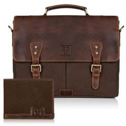 ZESTAW PAOLO PERUZZI portfel i torba brązowy ZUP-08-BR. Brązowe portfele Paolo Peruzzi, bez wzorów, z bawełny. Za 379.99 zł.