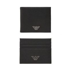 Zestaw portfel i etui na karty Emporio Armani. Czarne portfele Emporio Armani, bez wzorów. Za 729.99 zł.