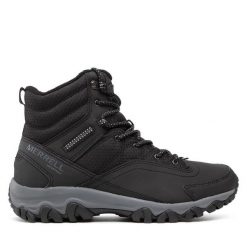 Trekkingi Merrell. Czarne botki sznurowane Merrell, bez wzorów, bez obcasa, bez zapięcia. Za 629.99 zł.