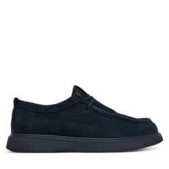 Półbuty Tommy Hilfiger. Niebieskie eleganckie półbuty Tommy Hilfiger, bez wzorów, z nubiku, bez obcasa, bez zapięcia. Za 649.99 zł.