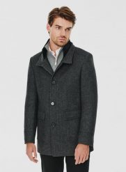 PAKO LORENTE – Szary płaszcz męski zapinany na guziki. Szare płaszcze Pako Lorente, na jesień, m, bez wzorów, z poliesteru, bez kaptura. Za 499.99 zł.