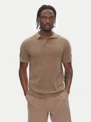 Lindbergh Polo 30-804126 Beżowy Relaxed Fit. Brązowe koszulki polo Lindbergh, m, bez wzorów, z bawełny, bez kołnierzyka, bez ramiączek. Za 209.99 zł.