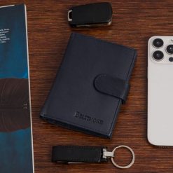 Męski portfel skórzany klasyczny duży pionowy granatowy skóra nat Beltimore K47. Niebieskie portfele bez wzorów, ze skóry. Za 45.00 zł.