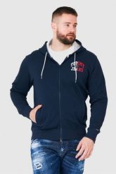 TOMMY JEANS Granatowa bluza męska na zamek z dużym logo. Niebieskie bluzy Tommy Jeans, m, bez wzorów, z jeansu, z kapturem. W wyprzedaży za 299.99 zł.