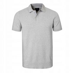 Dzianinowa Koszulka Polo - Pako Jeans - Popielata, Faktura Materiału. Szare koszulki polo sportowe Pako Jeans, l, bez wzorów, z bawełny, bez kołnierzyka, bez ramiączek. Za 149.00 zł.