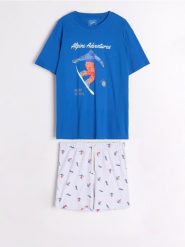 Piżama dwuczęściowa - niebieski. Niebieskie piżamy Sinsay, l, bez wzorów, z bawełny, bez ramiączek. Za 39.99 zł.