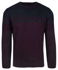 Sweter Granatowo-Bordowy w Okrągły Dekolt, Wzór Geometryczny, U-neck, Męski -TRIKKO. Czerwone swetry rozpinane Trikko, m, bez wzorów, z bawełny, bez kołnierzyka, bez ramiączek. Za 169.00 zł.