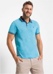 Shirt polo z czystej bawełny. Niebieskie koszulki polo bonprix, l, bez wzorów, z bawełny, bez kołnierzyka, bez ramiączek. Za 77.99 zł.