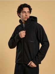 Wodoodporna kurtka softshell z kapturem - czarny. Czarne kurtki Sinsay, l, bez wzorów, z softshellu, z kapturem. Za 99.99 zł.