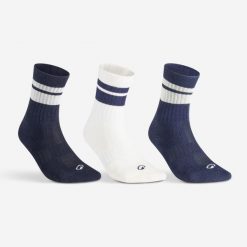 Skarpety sportowe tenis RS 500 wysokie 3 pary. Białe skarpetki sportowe Decathlon, bez wzorów, z bawełny. Za 39.99 zł.