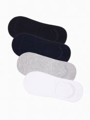 Skarpety męskie stopki 4-pak - mix kolorów OM-SOSS-0104 - one size. Szare skarpety Ombre Clothing, bez wzorów, z bawełny. W wyprzedaży za 19.99 zł.