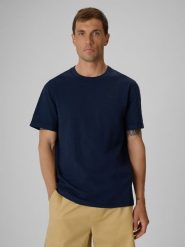 4F T-shirt regular gładki męski - granatowy XXL. Niebieskie t-shirty 4F, m, bez wzorów, z bawełny, bez kołnierzyka, bez ramiączek. Za 69.99 zł.