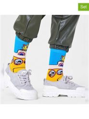 Happy Socks Skarpety (2 pary) "Beatles yellow submarine" w kolorze błękitno-żółtym rozmiar: 41-46. Niebieskie skarpety Happy Socks, bez wzorów, prążkowane. Za 56.99 zł.