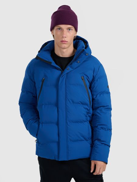 4F Kurtka puchowa z wypełnieniem syntetycznym membrana 10000 męska - niebieska M. Niebieskie kurtki 4F, na zimę, m, bez wzorów, z materiału, bez kaptura. Za 799.99 zł.