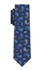Krawat Męski, Granatowo-Niebieski, Wzór Paisley, Łezki, 100% Bawełna, 7cm -EM Men's Accessories. Niebieskie krawaty i muchy Em men's accessories, bez wzorów, z bawełny. Za 79.99 zł.