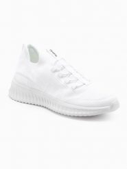 Wsuwane męskie buty sneakersy wykonane z lekkich materiałów - białe V4 OM-FOKS-0149 - 40. Białe buty sportowe casual Ombre Clothing, bez wzorów, z dzianiny, bez zapięcia. W wyprzedaży za 99.99 zł.