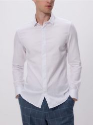 Gładka koszula super slim fit - biały. Białe koszule Reserved, l, bez wzorów, z bawełny, bez kołnierzyka, bez ramiączek. Za 119.99 zł.