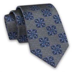 Szary Elegancki Męski Krawat -ALTIES- 7cm, Stylowy, Klasyczny, w Niebieski Wzór Geometryczny. Niebieskie krawaty i muchy Alties, bez wzorów, z tkaniny. Za 49.00 zł.