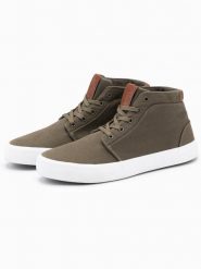 Męskie buty wysokie trampki z bawełnianego płótna – oliwkowe V4 OM-FOTH-0156 - 46. Zielone trampki Ombre Clothing, m, bez wzorów, przed kolano, bez zapięcia. Za 113.99 zł.