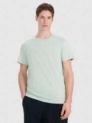 4F T-shirt regular z nadrukiem męski - turkusowy XXL. Niebieskie t-shirty 4F, m, bez wzorów, z bawełny, bez kołnierzyka, bez ramiączek. Za 59.99 zł.