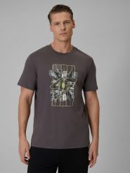 4F T-shirt regular z nadrukiem męski - szary XXL. Szare t-shirty 4F, m, bez wzorów, z dzianiny, bez kołnierzyka, bez ramiączek. Za 69.99 zł.