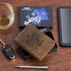 Portfel skórzany męski brązowy nubuk skóra Godło Polski Orzeł RFiD Beltimore R88. Brązowe portfele bez wzorów, z nubiku. Za 59.90 zł.