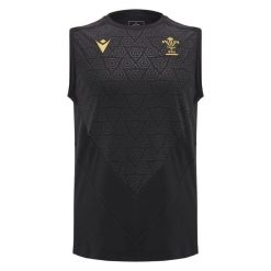 Bezrękawnik treningowy Walia 2024. Czarne bezrękawniki Macron, bez wzorów, bez kołnierzyka, bez ramiączek. Za 289.00 zł.