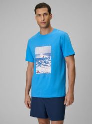 4F T-shirt regular z nadrukiem męski - niebieski XXL. Niebieskie t-shirty 4F, m, bez wzorów, z bawełny, bez kołnierzyka, bez ramiączek. Za 69.99 zł.