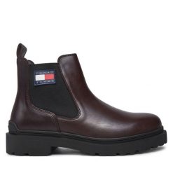 Sztyblety Tommy Jeans. Brązowe botki sznurowane Tommy Jeans, bez wzorów, z jeansu, bez obcasa, bez zapięcia. Za 749.99 zł.
