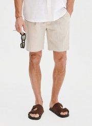 PAKO LORENTE - Szorty męskie w prążek z lnem. Brązowe szorty Pako Lorente, m, bez wzorów, z bawełny. Za 99.99 zł.