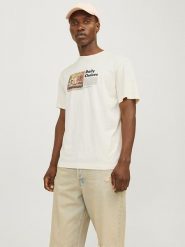Jack & Jones Koszulka w kolorze kremowym rozmiar: XL. Brązowe bezrękawniki Jack & Jones, xl, bez wzorów, z bawełny, bez kołnierzyka, bez ramiączek. Za 35.35 zł.