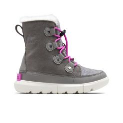 Śniegowce juniorskie Sorel Sorel Explorer Lace. Szare buty trekkingowe Sorel, na zimę, bez wzorów, bez zapięcia. Za 369.99 zł.