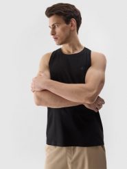 4F Tank top regular gładki męski - czarny L. Czarne bezrękawniki 4F, l, bez wzorów, z bawełny, bez kołnierzyka, bez ramiączek. Za 49.99 zł.