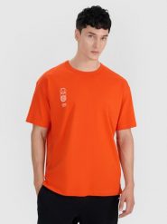 4F T-shirt oversize z nadrukiem męski - pomarańczowy XL. Brązowe t-shirty 4F, m, bez wzorów, z bawełny, bez kołnierzyka, bez ramiączek. W wyprzedaży za 49.99 zł.