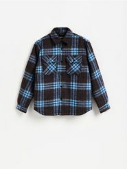 Koszula comfort fit w kratę - ciemnobrązowy. Brązowe koszule Reserved, l, bez wzorów, z tkaniny, bez kołnierzyka, bez ramiączek. Za 199.99 zł.