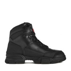 Trzewiki Hunter. Czarne botki sznurowane Hunter, bez wzorów, bez obcasa, bez zapięcia. Za 389.99 zł.