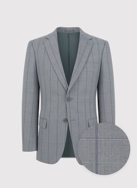 PAKO LORENTE – Szara marynarka garniturowa w kratę Windowpane. Szare garnitury Pako Lorente, bez wzorów, z elastanu. Za 299.99 zł.