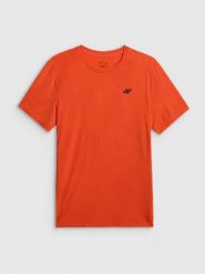 4F Koszulka treningowa regular szybkoschnąca męska - pomarańczowa M. Brązowe t-shirty 4F, m, bez wzorów, z materiału, bez kołnierzyka, bez ramiączek. Za 129.99 zł.