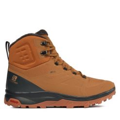 Trekkingi Salomon. Brązowe botki sznurowane Salomon, bez wzorów, bez obcasa, bez zapięcia. Za 749.99 zł.