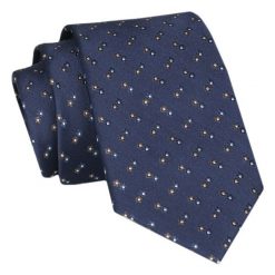 Męski Krawat - Granatowy w Kwiatuszki - Angelo di Monti. Niebieskie krawaty i muchy Angelo di Monti, bez wzorów, z tkaniny. Za 39.00 zł.