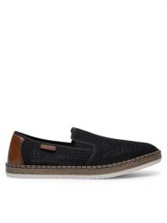 Rieker Półbuty B5276-00 Czarny. Czarne eleganckie półbuty Rieker, bez wzorów, z materiału, bez obcasa, bez zapięcia. Za 319.99 zł.
