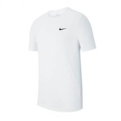 Koszulka sportowa męska Nike Dry Tee Crew Solid. Białe t-shirty sportowe Nike, bez wzorów, bez ramiączek, na fitness i siłownię. Za 203.99 zł.