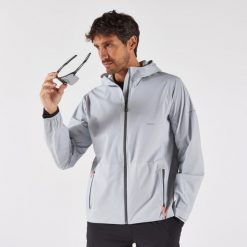 Kurtka do biegania przeciwdeszczowa męska Kiprun Run 900. Szare kurtki KIPRUN, l, bez wzorów, z materiału, bez kaptura. Za 399.99 zł.
