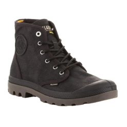 Męskie Buty Do Kostki Pampa Hi Z Woskowanego Płótna. Czarne buty turystyczne Palladium, bez wzorów, z gumy, bez zapięcia, trekkingowe. Za 589.99 zł.