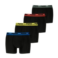 Bokserki męskie Puma BASIC BRAND ELASTIC 4-PACK czarne 93819710 r L. Czarne bokserki Puma, l, bez wzorów, z bawełny. Za 149.19 zł.