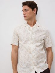 Wzorzysta koszula regular fit - beżowy. Brązowe koszule Reserved, l, bez wzorów, z bawełny, bez kołnierzyka, bez ramiączek. Za 119.99 zł.
