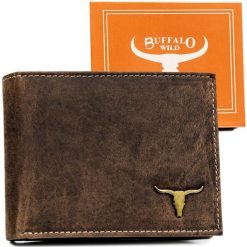 Portfel skórzany Buffalo Wild RM-02-BAW brązowy. Brązowe portfele BUFFALO WILD, bez wzorów, z nubiku. Za 57.99 zł.